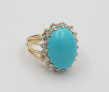 Load image into Gallery viewer, Vintage 14K Yellow Gold Large Natural Turquoise Diamond Statement Ring