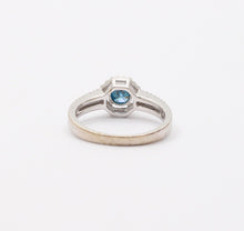 Load image into Gallery viewer, Vintage 14K White Gold Blue Topaz Diamond Halo Ring, Engagement Rig