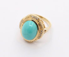 Load image into Gallery viewer, Vintage Turquoise Diamonds 14K Yellow Gold Ring