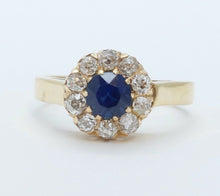 Load image into Gallery viewer, Beautiful Victorian Blue Sapphire Old Miner Cut Diamonds 18K Yellow Gold Ring