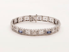 Load image into Gallery viewer, Art Deco Ladies Bracelet Diamonds Blue Sapphires 14K White Gold
