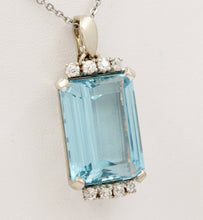 Load image into Gallery viewer, Vintage Aquamarine Diamonds 14K White Gold Pendant