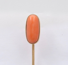 Load image into Gallery viewer, Antique 14K Yellow Gold Coral Stick Pin, Lapel Pin