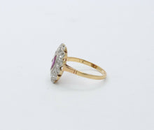 Load image into Gallery viewer, Victorian 18K Yellow Gold and Platinum Diamond Pink Sapphire Ring