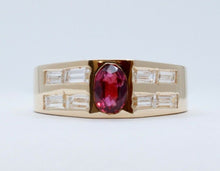 Load image into Gallery viewer, Geometric Vintage Ruby Diamonds 14K Yellow Gold Ring