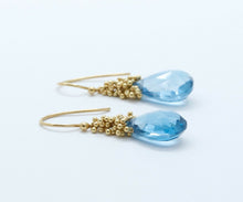 Load image into Gallery viewer, Vintage London Blue Topaz Floating Beads 18K Yellow Gold Earrings