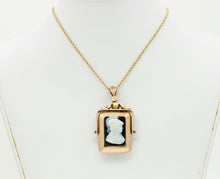 Load image into Gallery viewer, Victorian 10K Gold Onyx Sardonyx Spinning Locket Pendant Chain