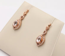 Load image into Gallery viewer, Beautiful 10K Rose Gold Pear Shape Pink Quartz and Diamond Dangling Earrings