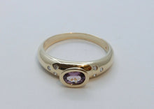 Load image into Gallery viewer, Unisex Amethyst and Diamonds 10K Yellow Gold Ring