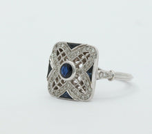 Load image into Gallery viewer, Vintage 18K White Gold Sapphire & Diamond Alternative Engagement Ring