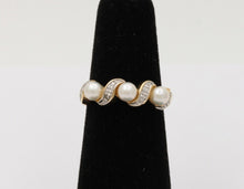 Load image into Gallery viewer, Vintage 14K Yellow White Gold Pearls Diamonds Ring