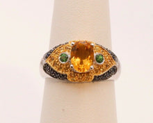Load image into Gallery viewer, Citrine Blue Sapphires Cocktail Ring 14K White Yellow Gold Ring