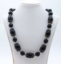Load image into Gallery viewer, Meran Large Black Onyx Bead and 925 Sterling Silver Vintage Necklace