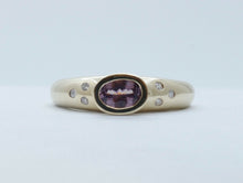 Load image into Gallery viewer, Unisex Amethyst and Diamonds 10K Yellow Gold Ring