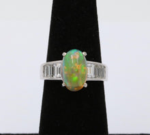 Load image into Gallery viewer, Vintage 18K White Gold Ethiopian Opal and Diamond Alternative Engagement Ring