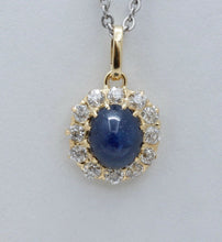 Load image into Gallery viewer, Victorian Cabochon Sapphire Old European Cut Diamonds 14K Yellow Gold Pendant