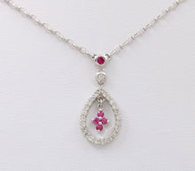 Load image into Gallery viewer, Elegant 18K White Gold Tear Drop Diamond & Ruby Pendant Necklace
