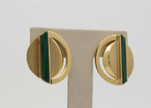 Load image into Gallery viewer, 1970's 18K Yellow Gold Malachite Clip Earrings
