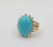 Load image into Gallery viewer, Vintage 14K Yellow Gold Large Natural Turquoise Diamond Statement Ring