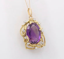 Load image into Gallery viewer, Beautiful Vintage Amethyst Diamonds 18K Yellow Gold Vines Pendant
