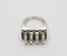 Load image into Gallery viewer, Sonia B 18K White Gold Interactive Diamonds and Green Garnet Movable Ring Band.