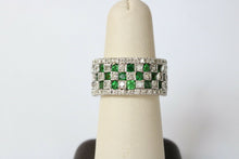 Load image into Gallery viewer, Vintage Checkerboard Tsavorite Garnet and Diamond 18K White Gold Ring