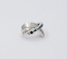 Load image into Gallery viewer, Cool Unisex Geometric Diamonds White Blue Diamonds 14K White Gold Ring