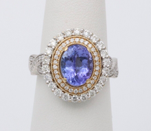 Load image into Gallery viewer, Vintage Tanzanite And Diamond Halo 14K White Gold Ring