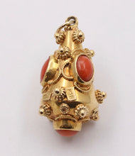 Load image into Gallery viewer, Victorian Etruscan Revival 18K Yellow Gold Coral Pendant Charm