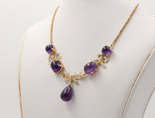 Load image into Gallery viewer, Estate Chandelier Amethyst Diamonds 14K Yellow Gold Necklace