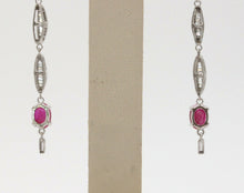 Load image into Gallery viewer, Vintage 14K White Gold Hanging Ruby Diamond Earrings