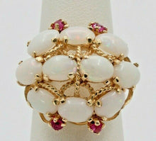 Load image into Gallery viewer, Vintage 14K Yellow Gold Opal Cluster Ruby Ring
