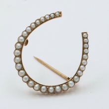 Load image into Gallery viewer, Antique 14K Yellow Gold Split Pearl Horseshoe Brooch, Pin.
