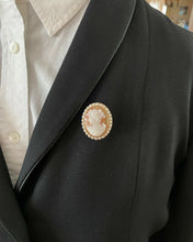 Load image into Gallery viewer, Vintage Carved Shell Cameo Pearls 14K Yellow Gold Brooch Pendant