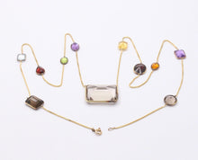 Load image into Gallery viewer, Vintage 14K Yellow Gold Smoky Quartz, Amethyst, Citrine,and Peridot Station Neck