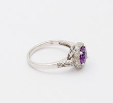 Load image into Gallery viewer, Vintage 14K White Gold Round Amethyst Diamond Halo Ring, Engagement Ring