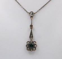 Load image into Gallery viewer, Edwardian 14K Gold & Silver Sapphire, Rose Cut Diamond Floral Lavalier Necklace