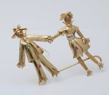 Load image into Gallery viewer, Vintage Raggedy Ann and Andy Diamonds Sapphires Emeralds 14K YG Brooch Pin