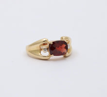 Load image into Gallery viewer, Vintage 14K Yellow Gold Garnet And Diamond Ring Band. Cocktail Ring