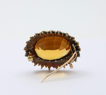 Load image into Gallery viewer, Victorian Madeira Citrine, Pearl Emerald 14K Gold Brooch, Antique Brooch.