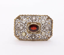 Load image into Gallery viewer, Victorian Garnet Old Mine Diamonds 18K White Yellow Gold Pearls Brooch Pin