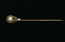 Load image into Gallery viewer, Victorian Ladies 14K Yellow Gold Pearl Diamond Stick Pin