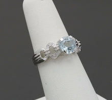 Load image into Gallery viewer, Vintage 14K White Gold Aquamarine Diamond Ring Band, Engagement Ring.