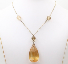 Load image into Gallery viewer, Vintage 14K Yellow Gold Carved Citrine Pendant and Necklace