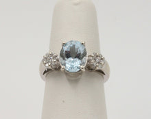 Load image into Gallery viewer, Vintage Oval Aquamarine Diamonds 14K White Gold Ring