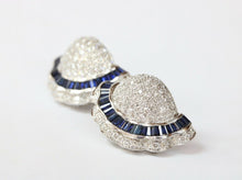Load image into Gallery viewer, Elegant Scallop Shell Diamonds Sapphire 18K White Gold Vintage Earrings
