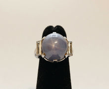 Load image into Gallery viewer, Vintage Blue Grey 25 Carat Cabochon Star Sapphire Baguette Diamond Platinum Ring