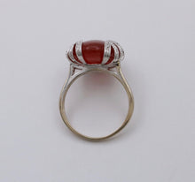 Load image into Gallery viewer, Vintage 14K White Gold Carnelian, Diamond Ring