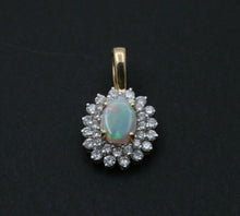 Load image into Gallery viewer, Vintage 14K Yellow Gold Australian Opal & Diamond Halo Pendant, Necklace.