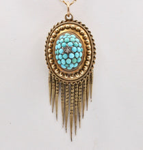 Load image into Gallery viewer, Victorian Rose Cut Diamond Turquoise 14K Yellow Gold Pendant